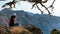 Closeup of a female admiring a natural view of mountain hills