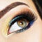 Closeup female eye with beautiful fashion bright makeup