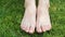 Closeup of a female feet with white french pedicure on nails