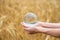 Closeup of a female hand holding crystal ball