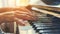 closeup of female hands playing a piano