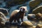 Closeup of the ferret in the nature. Ferret on the hunt. Neural network AI generated