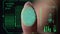 Closeup fingerprint futuristic scanner launching system successful verification