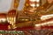 The closeup fingers of the golden Buddha statue