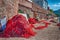 Closeup of fishing net in a harbor