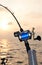 Closeup for fishing-rod at sunset
