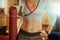 Closeup on fitness mat in hand of fitness woman at modern home