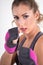 Closeup of fitness woman with gloves