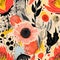 Closeup Floral Pattern in Black and Orange Flowers