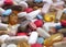 Closeup Focus Stacked Image of a Variety of Pills, Capsules, and