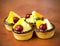 Closeup of four delicious fruit dessert tarts