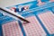 Closeup of french grids of lotto and euro millions  from the society la francaise des jeux