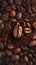 Closeup fresh coffee beans, inviting aroma, perfect for branding.