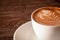 Closeup of a fresh cup of coffee with milk froth