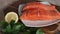 Closeup of fresh raw salmon fillet as natural food background