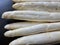 Closeup of fresh unpeeled white asparagus