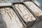 Closeup of freshly baked bread loaves in the silver baking boxes