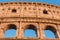 Closeup front view of the three arcs of Colosseum. Rome Italy