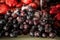 Closeup frozen thawed blueberries and strawberries on plate