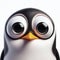 Closeup Funny Portrait of surprised penguin with Huge Eyes on solid white background, wide angle shot. ai generative