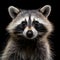 Closeup Funny Raccoon isolated on Black Background