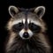 Closeup Funny Raccoon isolated on Black Background