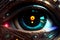 Closeup of a futuristic and fantasy robot eye