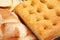 Closeup of genoese focaccia and bread.