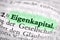 Closeup of the german word Eigenkapital written in bold font and highlighted with a green marker