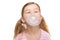 Closeup of Girl Blowing Bubble Gum
