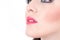 Closeup of girl\'s beautiful nose and red lips