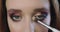 Closeup of girl s eyes with perfect nude make-up. Make-up process for beautiful young female model.