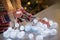 Closeup on girl untangling christmas lights