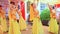 Closeup Girls in Yellow Costumes Dance on Stage at Wedding Party