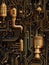 Closeup of gold pipe circuit board with unconnected artificial i