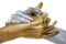 Closeup of gold and silver hands