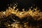 closeup Gold splash in wave shape isolated on black background. ai generative