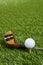 closeup golf ball with driver club
