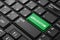 Closeup of a green button with the word application, on a black keyboard. Creative background, copy space. Concept