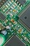 Closeup of green electronic circuit board PCB