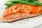 Closeup of Grilled Salmon Fillet with Green Beans