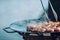 Closeup of a grilling meat, hamburgers and their appetizing smoke