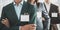 Closeup.group of business people with blank badges