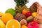 Closeup of a group of exotic fruits on a white background