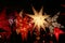 Closeup of a group of glowing star lanterns for Christmas decoration