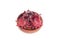 Closeup group Roselle fruits isolated on wooden cup white backg