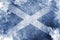 Closeup of grunge Flag of Scotland. Frozen Scottish flag