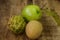 Closeup Guava Sugar-apple Sapodilla on Brown Table