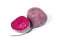 Closeup of a half of beet, purple beetroot, vegetables for refreshing healthy dishes and drnks isolated on a white