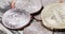 Closeup of Half Dollar coin on top of US Dollar Banknotes and different coins